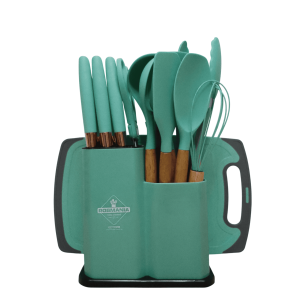 Juego De Utensilios De Silicona Rosmania Mango Madera 19 Pcs 5CU2419- Verde