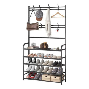 Rack Perchero Colgador Zapatero Organizador 5 Niveles Estantes Negro TM0098-60