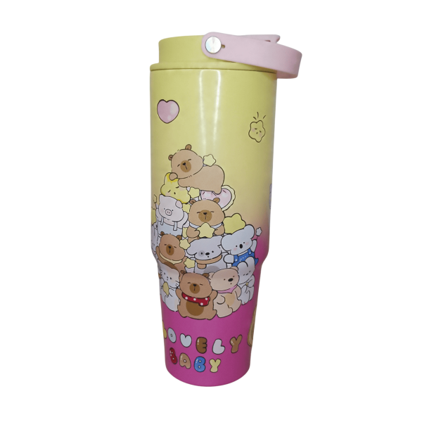 Vaso termico flip straw y tapon 800ml acero inoxidable capibara