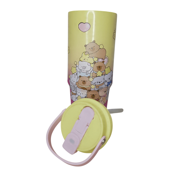 Vaso termico flip straw y tapon 800ml acero inoxidable capibara