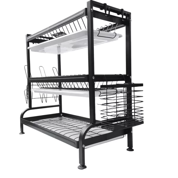 Escurridor Seca Platos 3 Pisos Bandeja Rosmania Sl3111 Negro