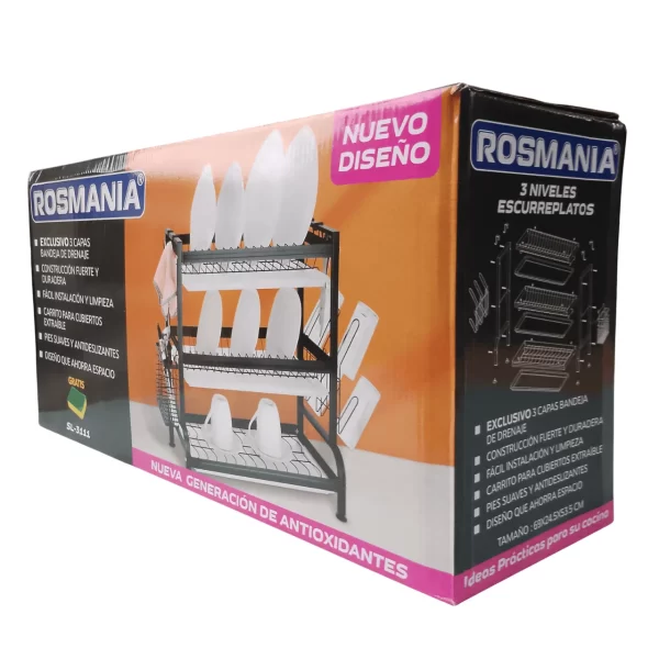 Escurridor Seca Platos 3 Pisos Bandeja Rosmania Sl3111 Negro