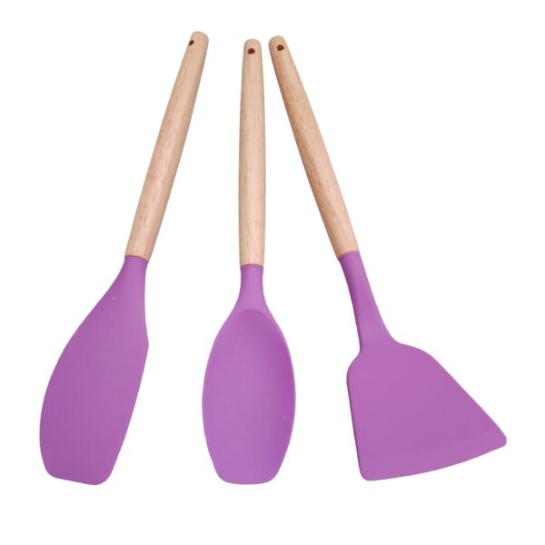 Set Kit juego de Utensilios De Silicona Mango Madera 12pc - Imagen 2