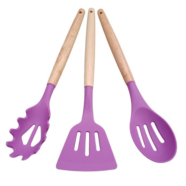 Set Kit juego de Utensilios De Silicona Mango Madera 12pc - Imagen 3