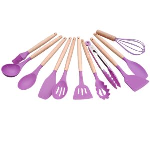 Set Kit juego de Utensilios De Silicona Mango Madera 12pc